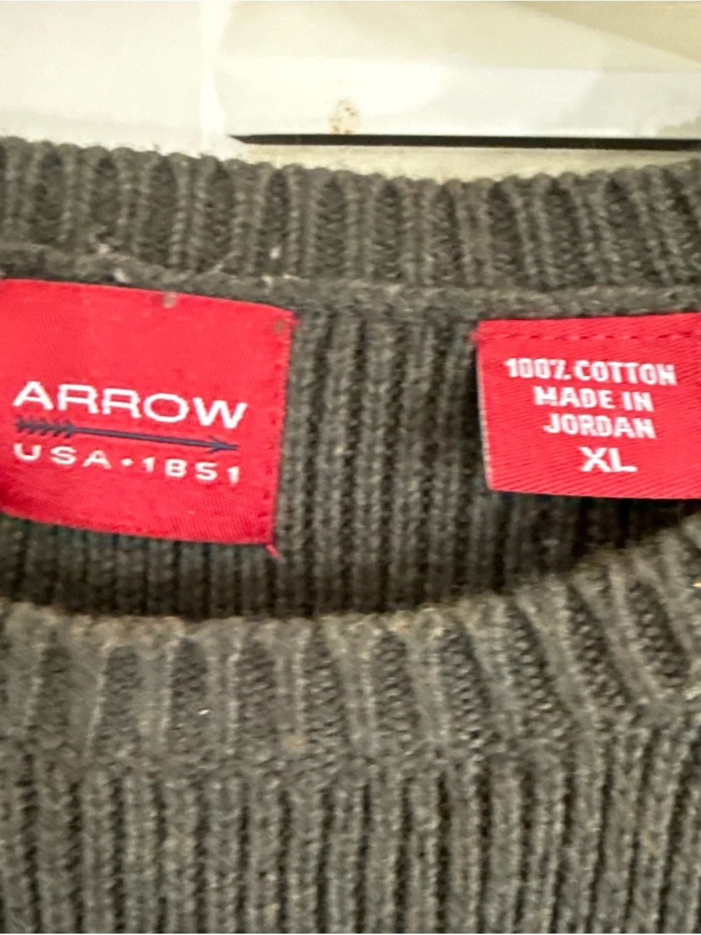 Vintage Arrow Thick Mens XL Sweater Pull Over Olive Green Crew Neck Squares